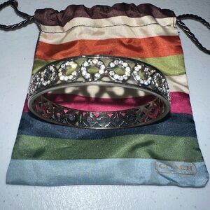 Coach Rhinestone Signature C Bangle Bracelet – Silver Tone w/ Dust Bag